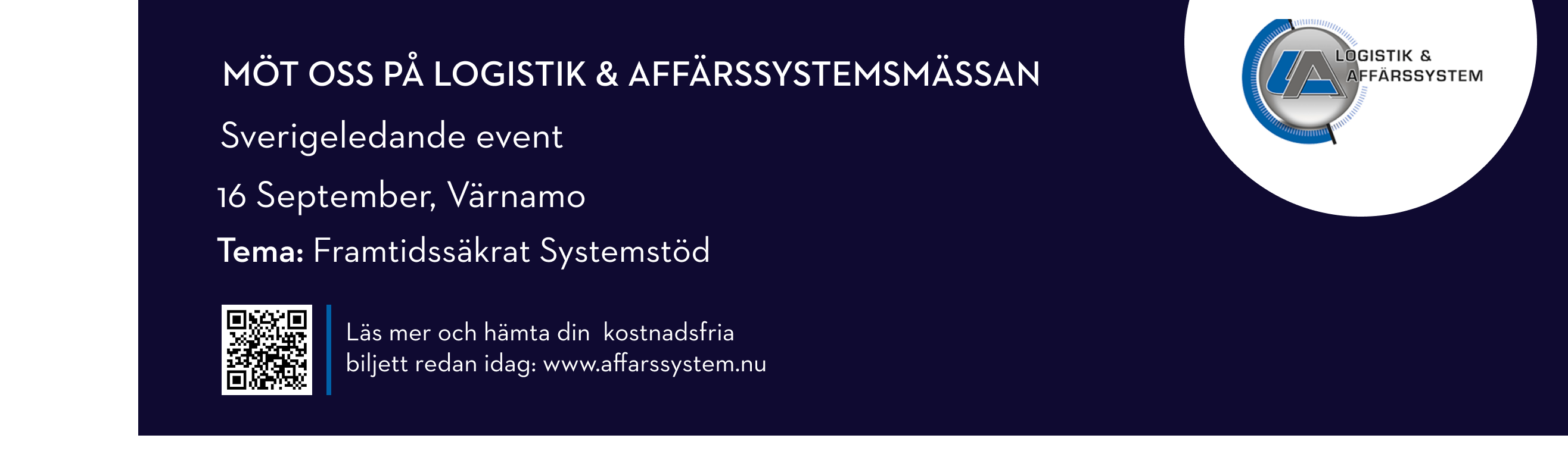 Affisch för eventet Logistik & Affärssystem 2026 i Värnamo med tema framtidens affärssystem, datum 16 september och webbadress