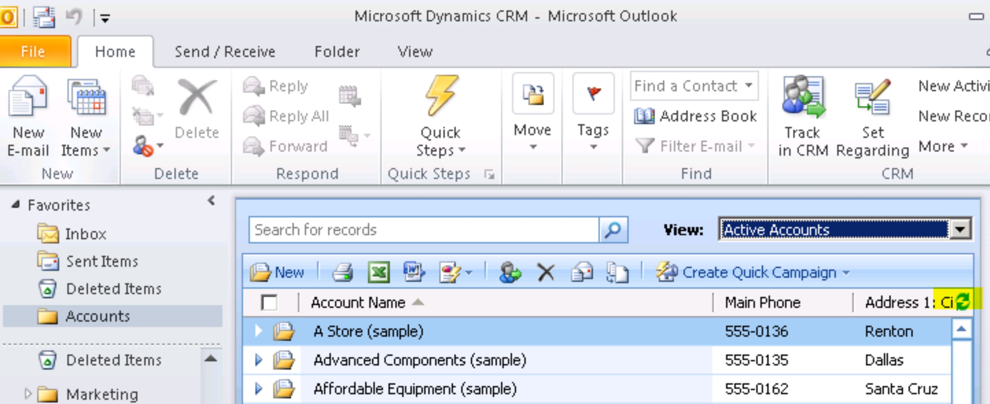Screenshot von alter Integration zwischen MS Dynamics 4.0 und Outlook
